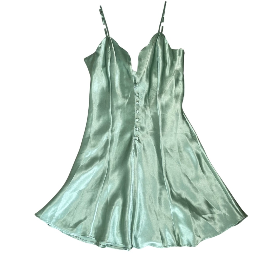 Vintage Victoria's Secret Gold Label Sage Green Satin Button Slip Dress Small